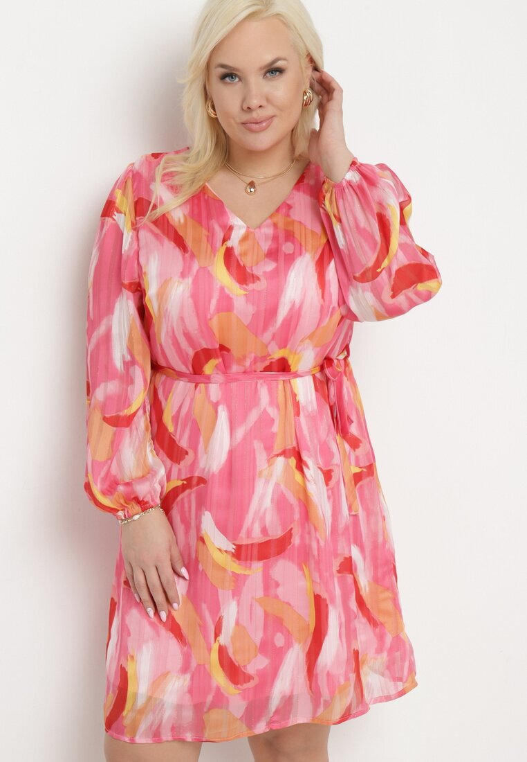  Rochie Trapezoidală Fuchsia cu mânecă lungă și căptușeală Nadica