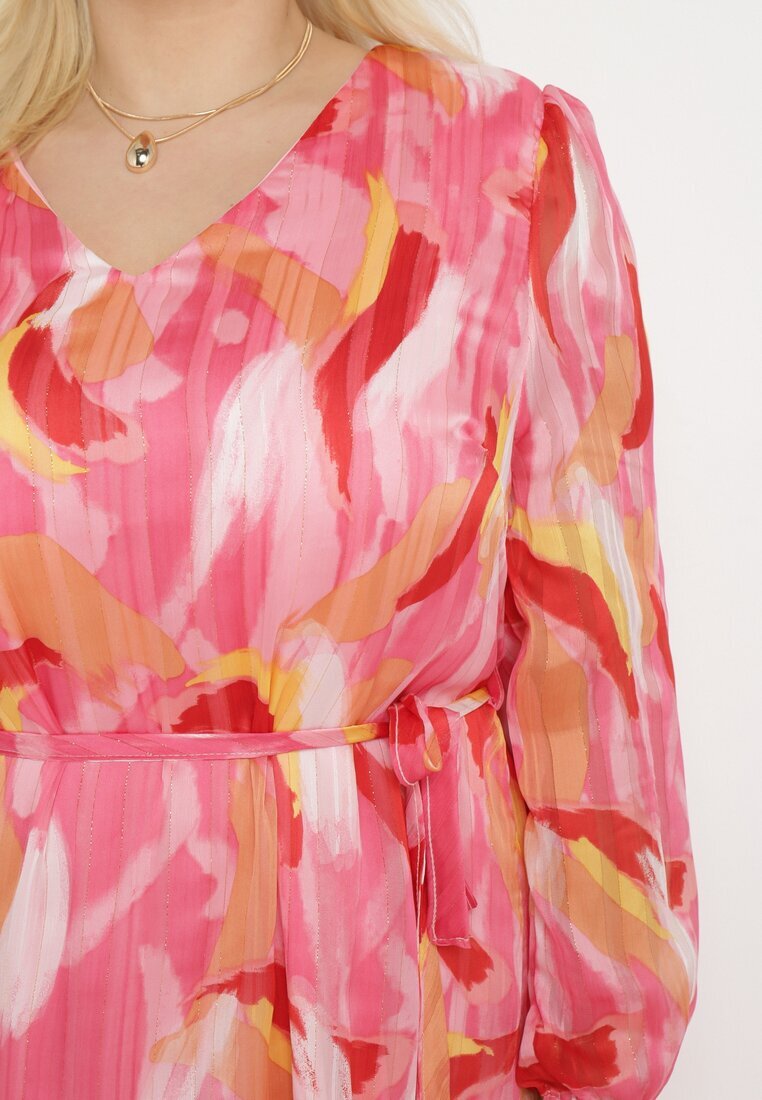  Rochie Trapezoidală Fuchsia cu mânecă lungă și căptușeală Nadica