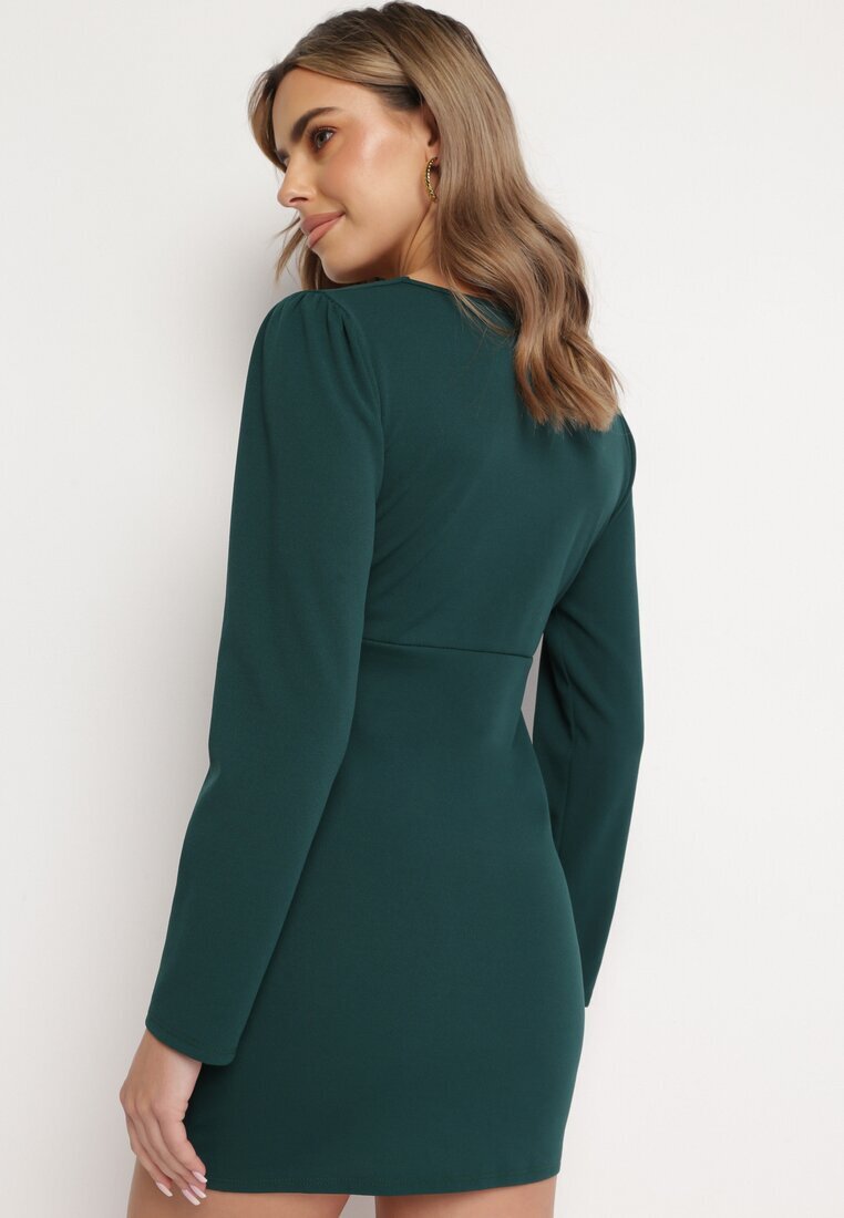  Rochie Verde închis Mini Cambrată Decorată cu încrețituri Meliokka