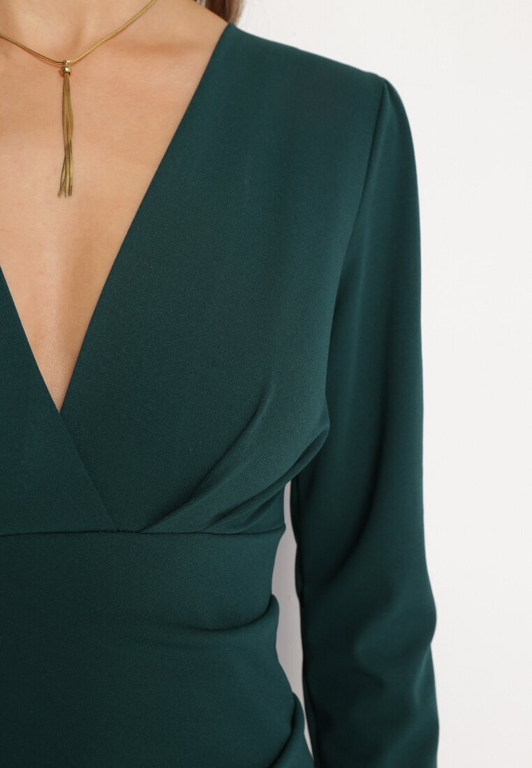  Rochie Verde închis Mini Cambrată Decorată cu încrețituri Meliokka