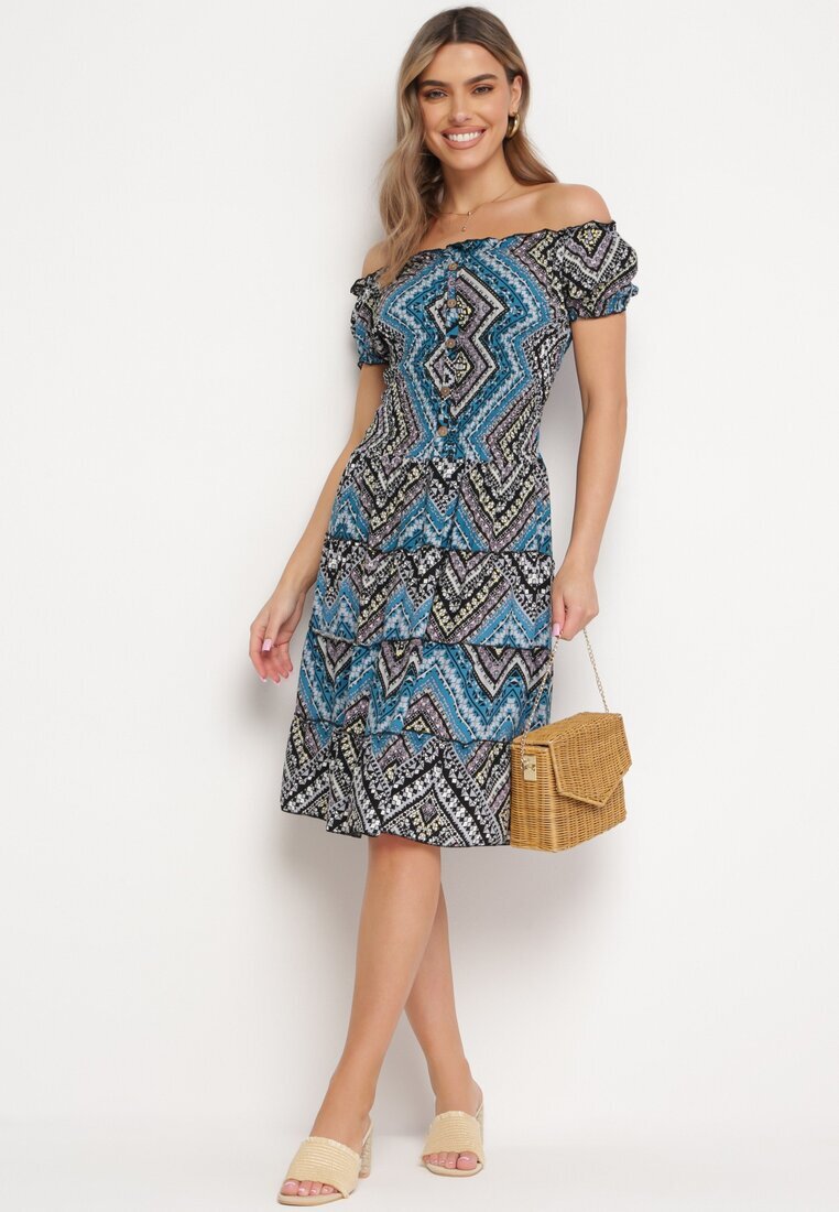  Rochie Verde-Neagră de bumbac spaniolă în Stil Boho Raelinora