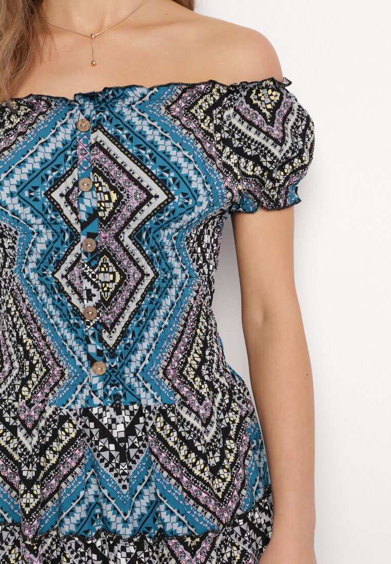  Rochie Verde-Neagră de bumbac spaniolă în Stil Boho Raelinora