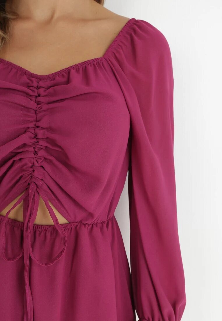  Rochie Violetă cu Ață Strălucitoare și Șnur în Față Gissi