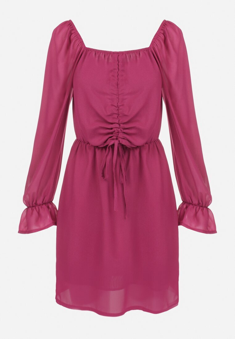  Rochie Violetă cu Ață Strălucitoare și Șnur în Față Gissi