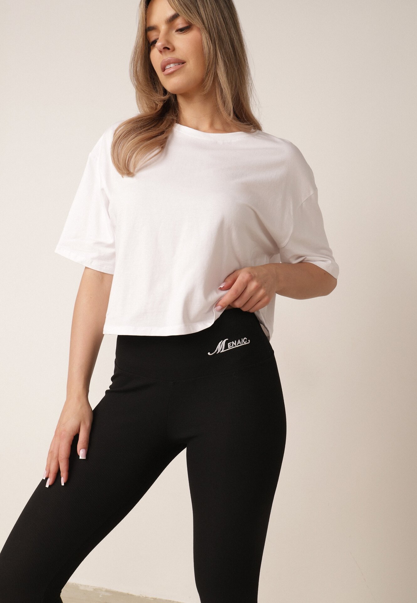 romee's Colanți cu dungi și talie înaltă decorați cu broderie Aegerine Negri