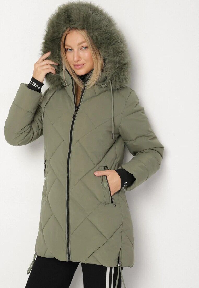romee's Geacă Matlasată Verde închisă cu glugă cu blană și manșete elastice Dacce