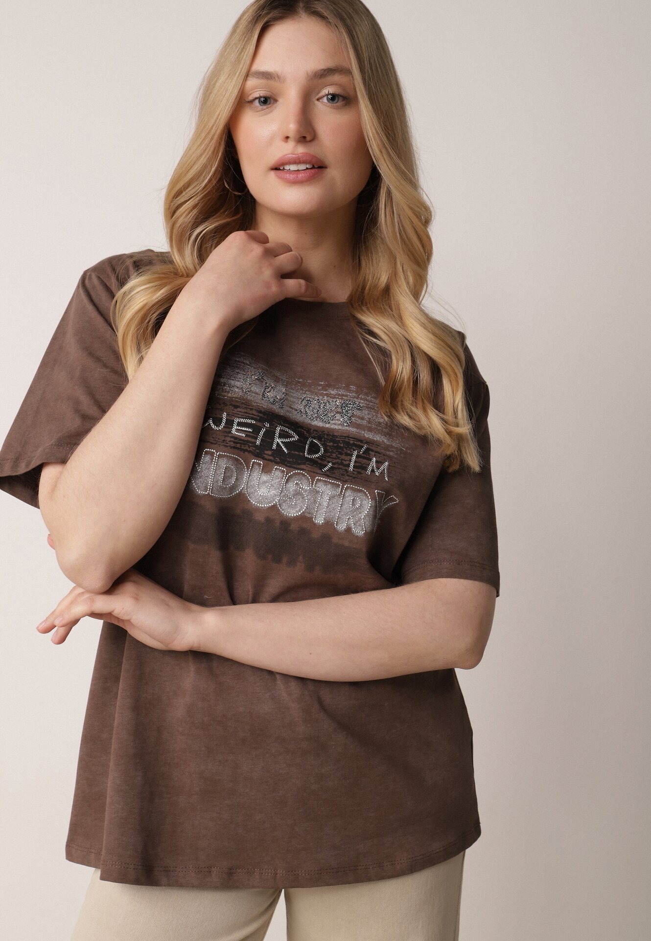 romee's T-shirt Maro din Bumbac cu Croială Oversize cu Imprimeu Orinvyra