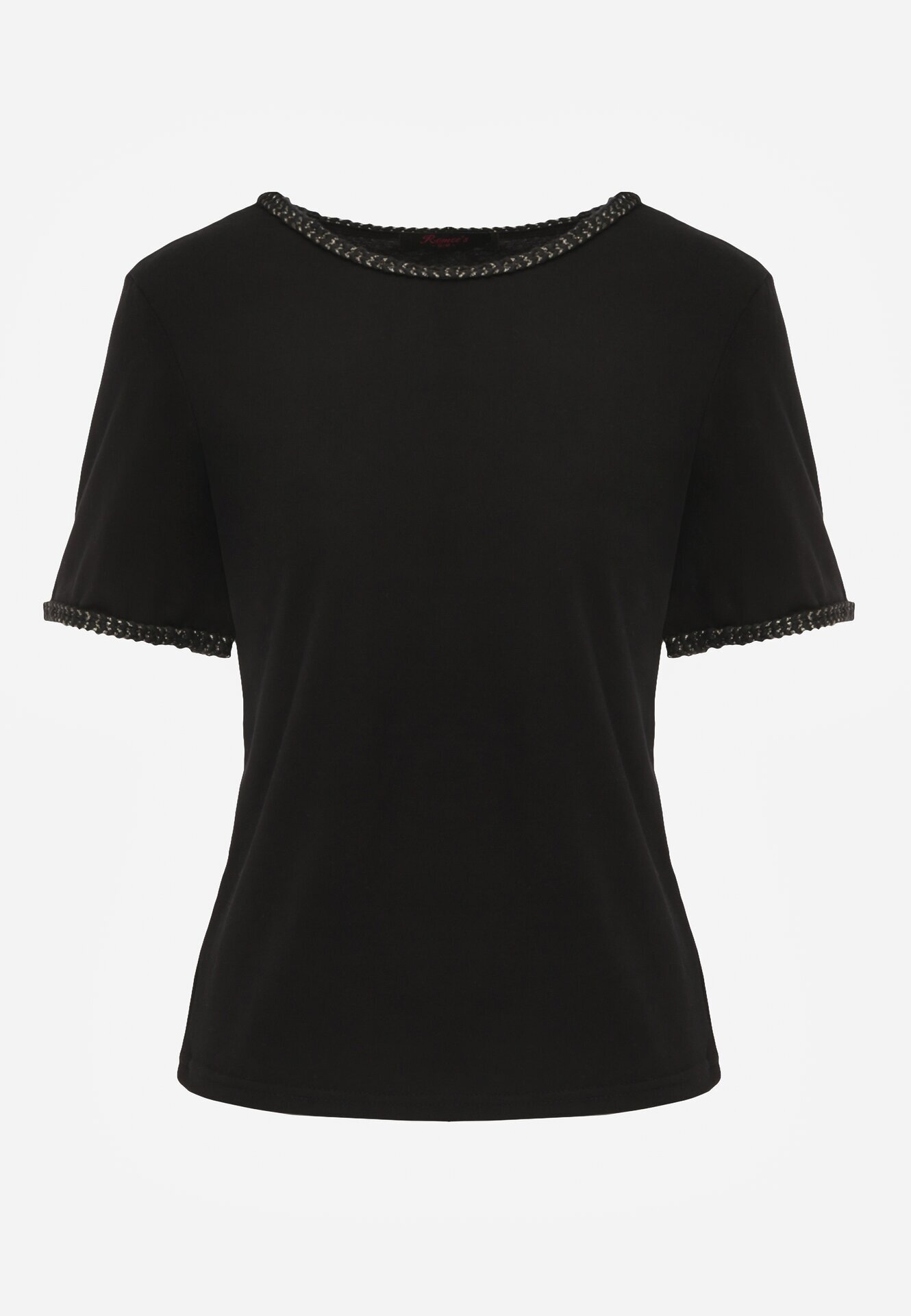 romee's T-shirt minimalist din bumbac decorat cu împletituri Thessele Negru