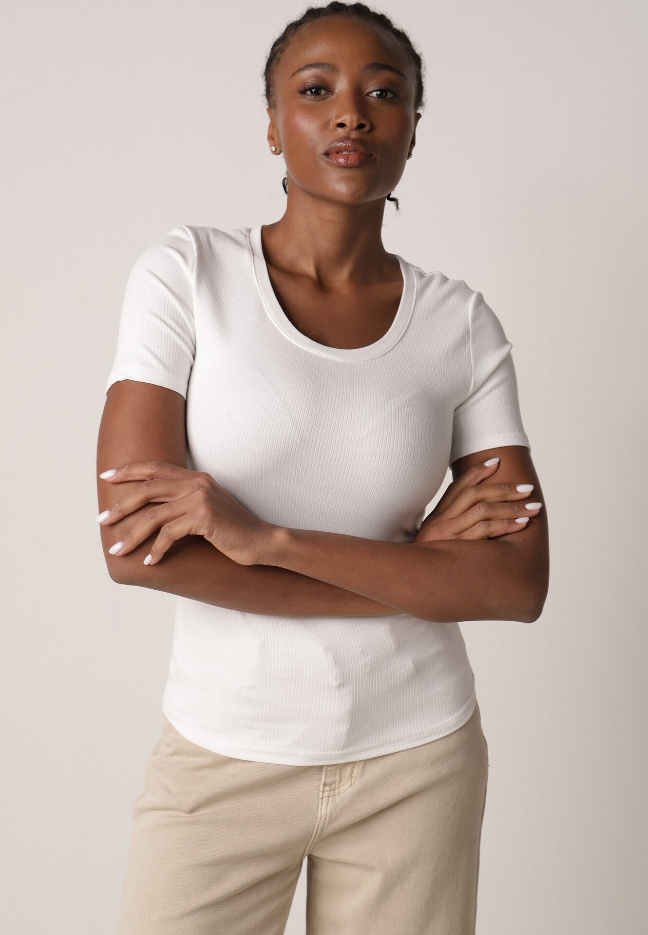 romee's Tricou Alb Striat Decorat pe Laterale cu Încrețituri Nedisa
