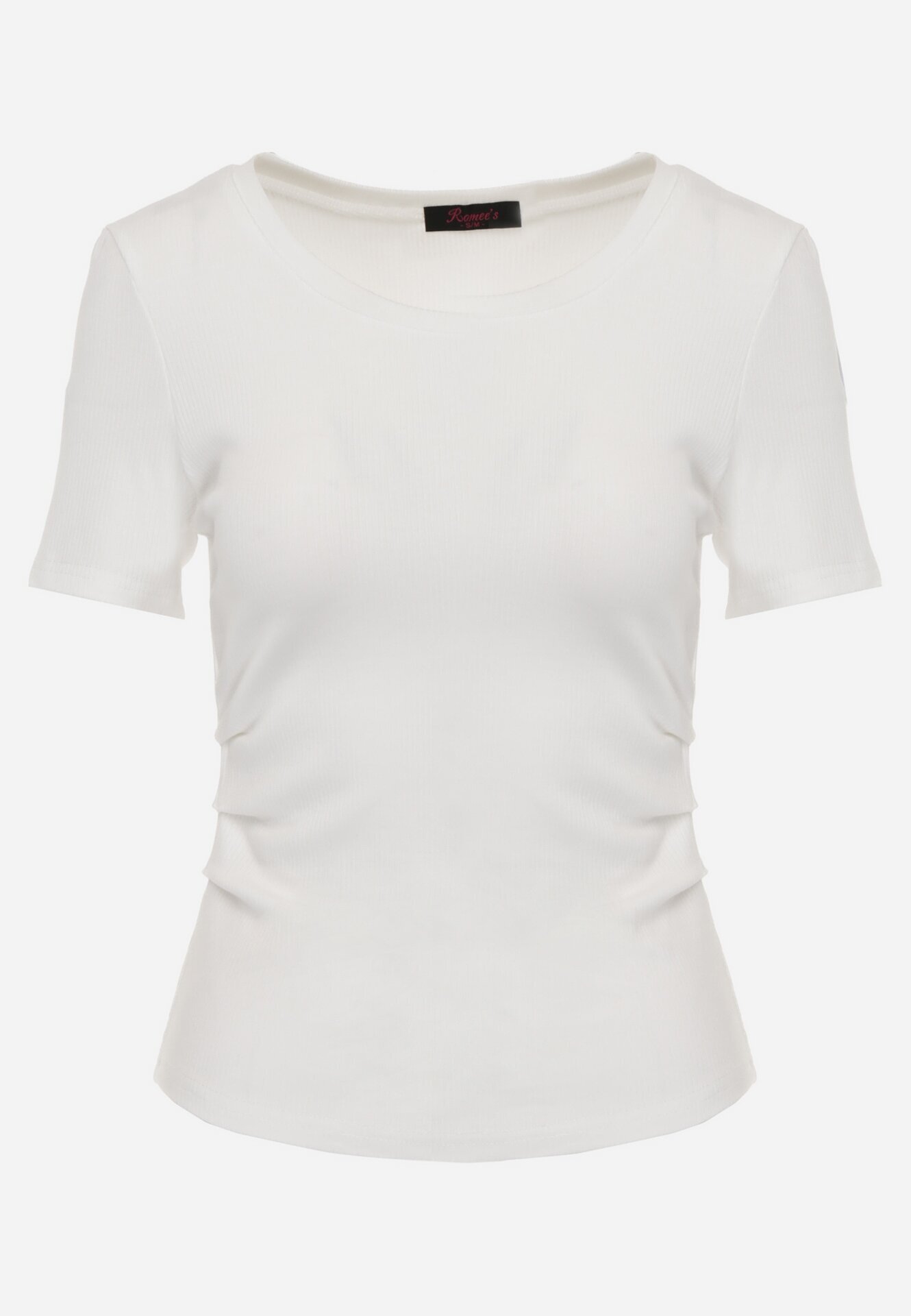 romee's Tricou Alb Striat Decorat pe Laterale cu Încrețituri Nedisa