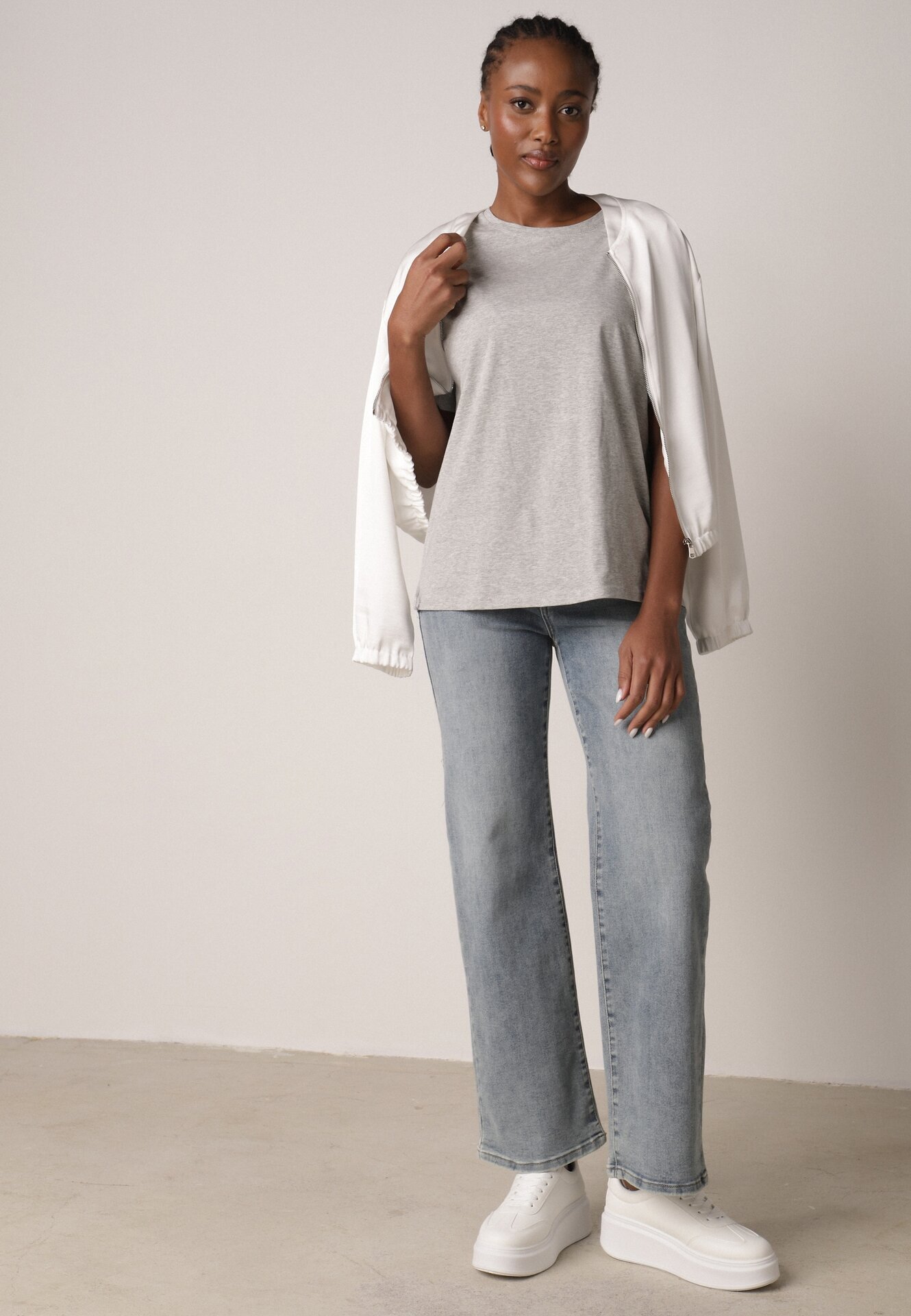 romee's Tricou Gri din Bumbac Tip Oversize Nedika