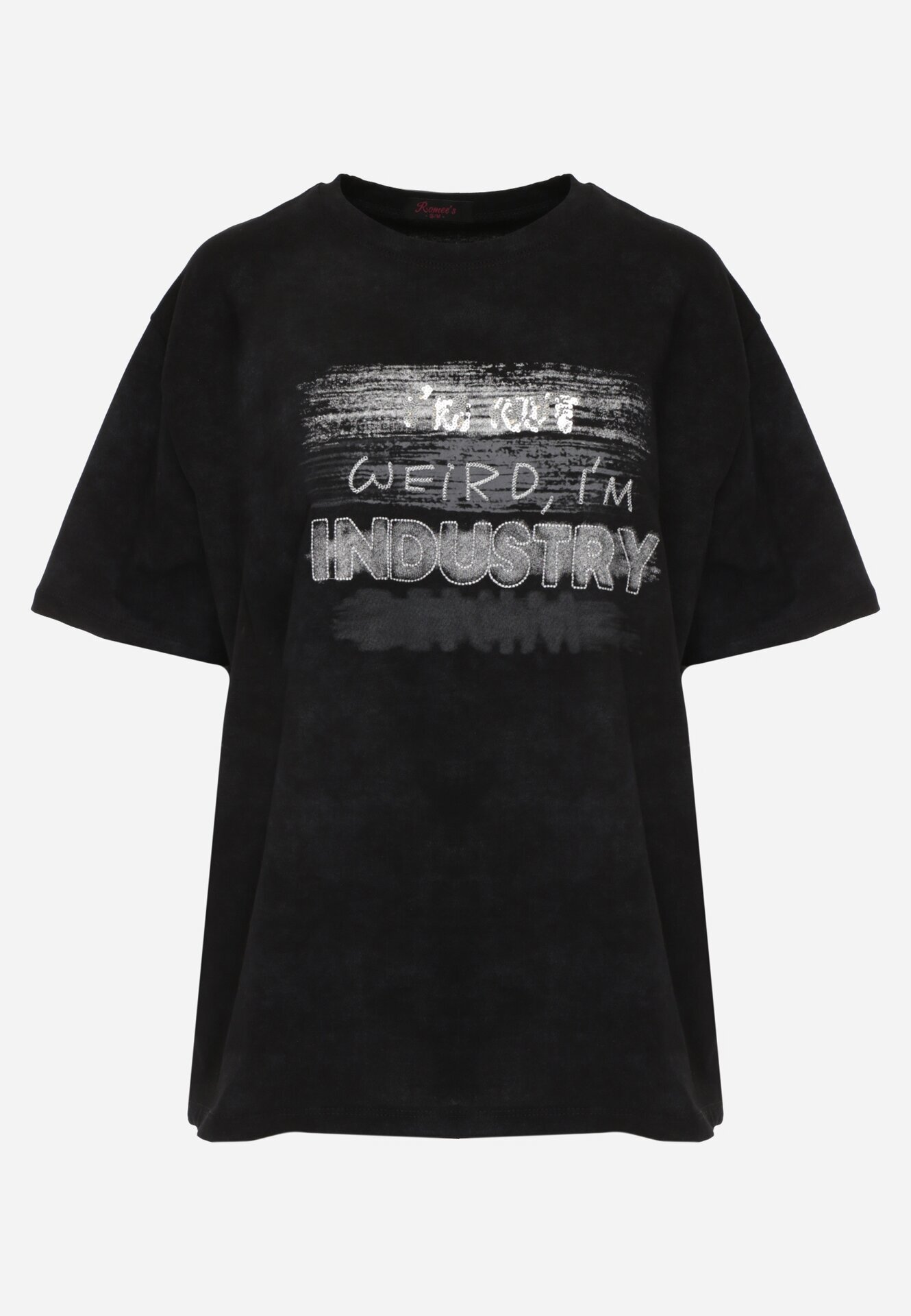 romee's Tricou Negru din Bumbac cu Croială Oversize cu Scrisul Orinvyra