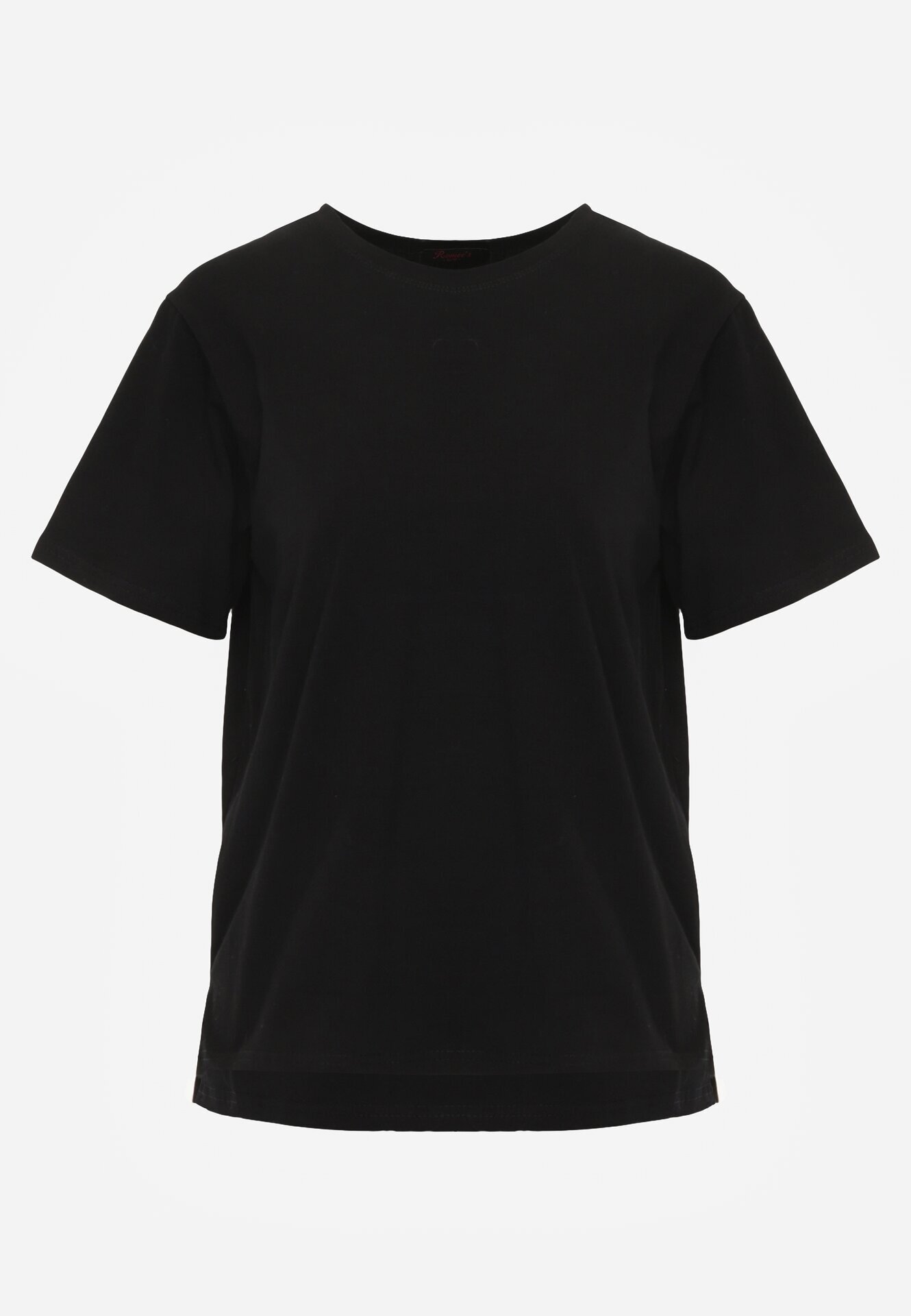 romee's Tricou Negru din Bumbac cu Spate Mai Lung și Decupaje Laterale Cordalea