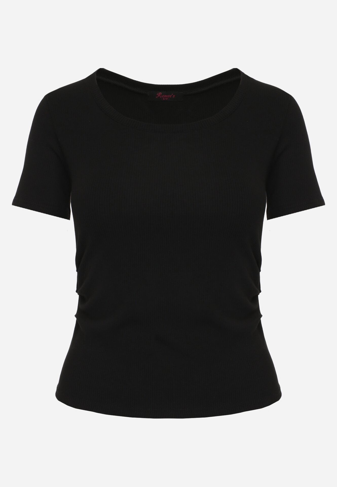 romee's Tricou Negru Striat Decorat pe Laterale cu Încrețituri Nedisa