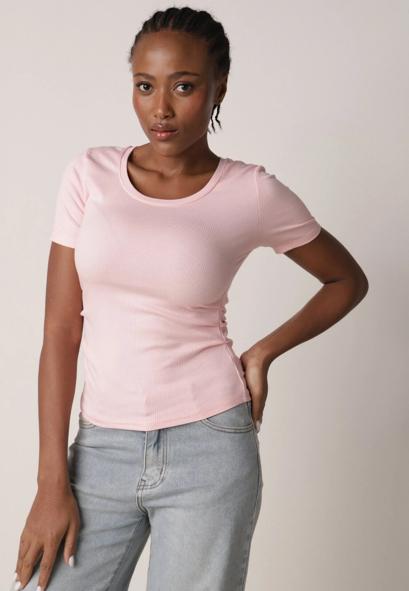 romee's Tricou Roz Reiat Decorat pe Laterale cu Încrețituri Nedisa