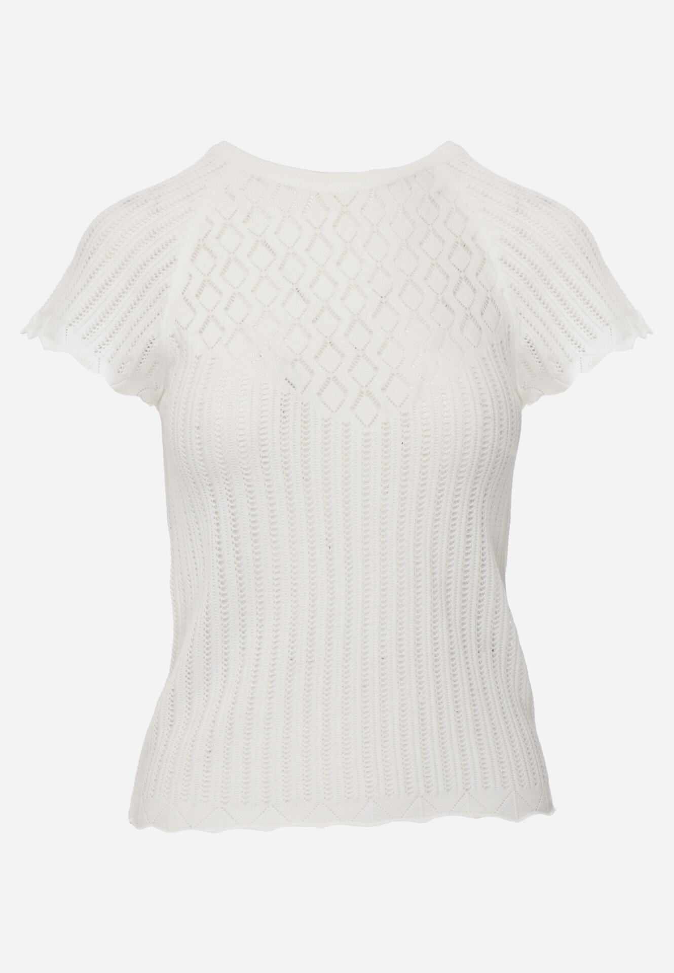 rosa Bluză Albă din Tricot Ajurat cu Mâneci Scurte Tolina