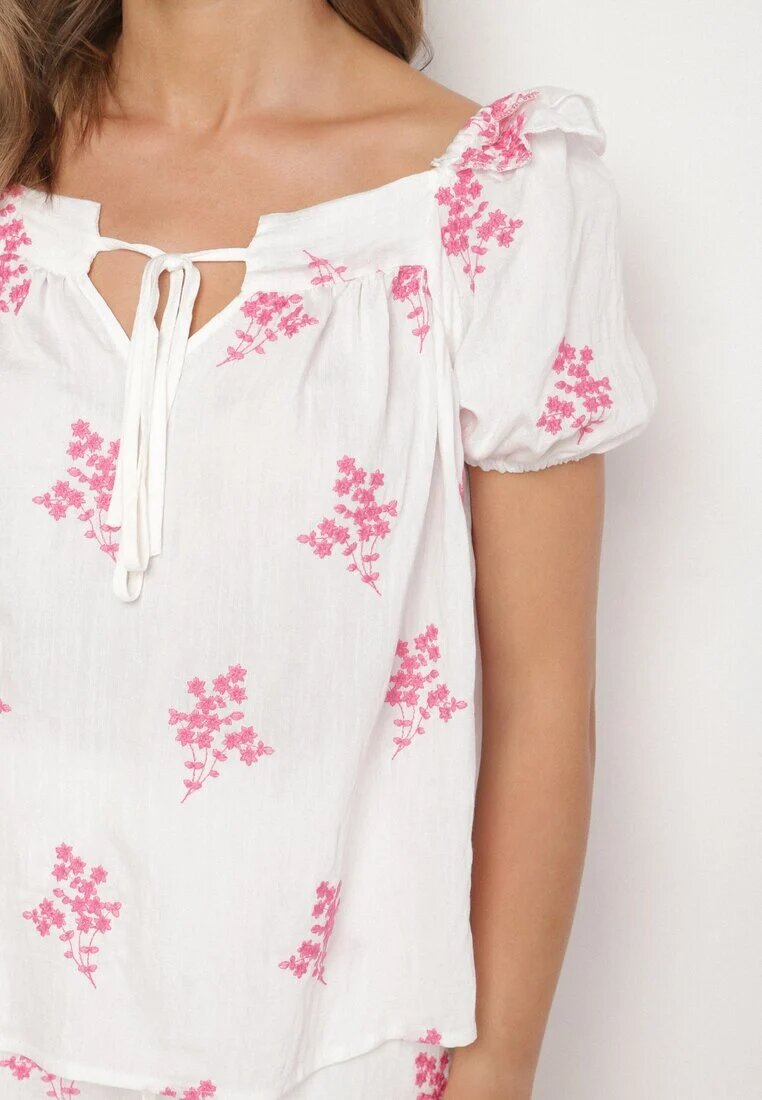rosa Bluză Fucsia din vâscoză decorată cu broderie și legătură Nilaruna