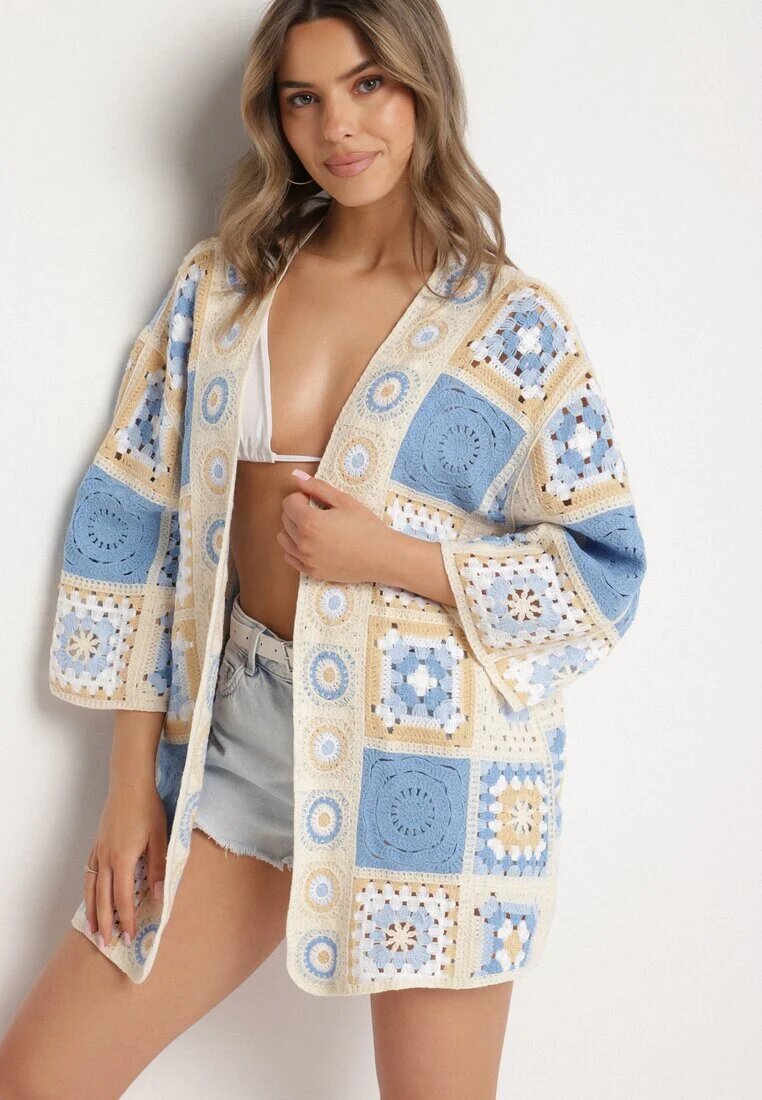 rosa Cardigan Albastru de Bumbac cu Model Ajurat Zivisse