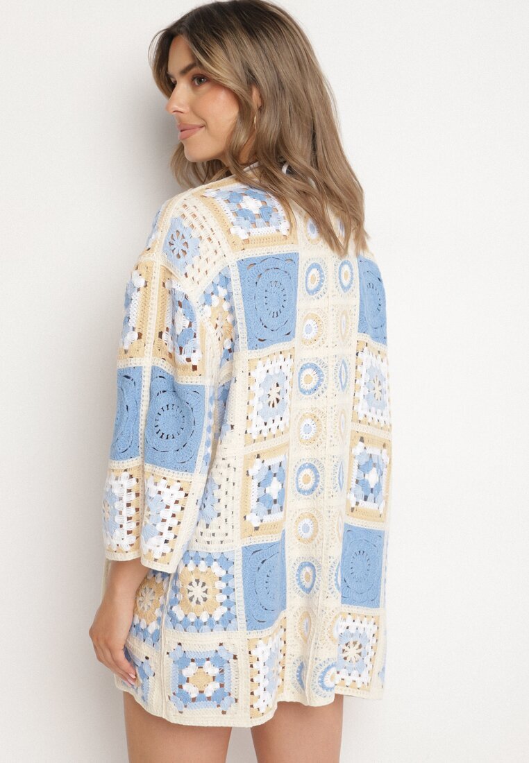 rosa Cardigan Albastru de Bumbac cu Model Ajurat Zivisse