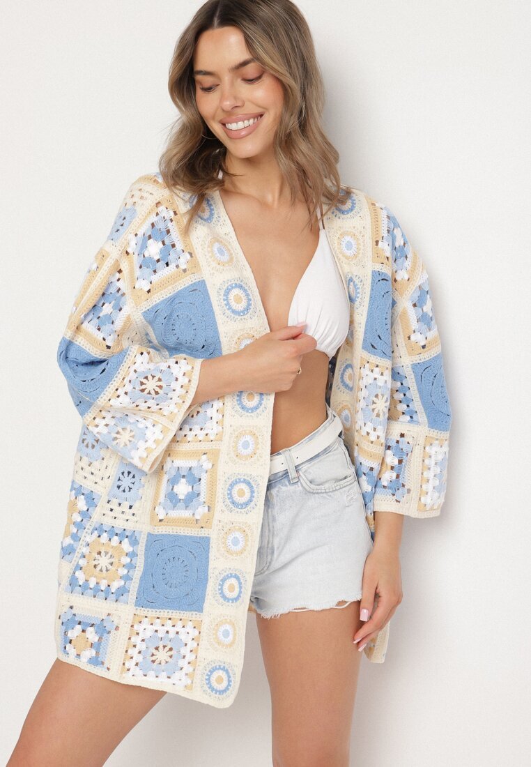 rosa Cardigan Albastru de Bumbac cu Model Ajurat Zivisse
