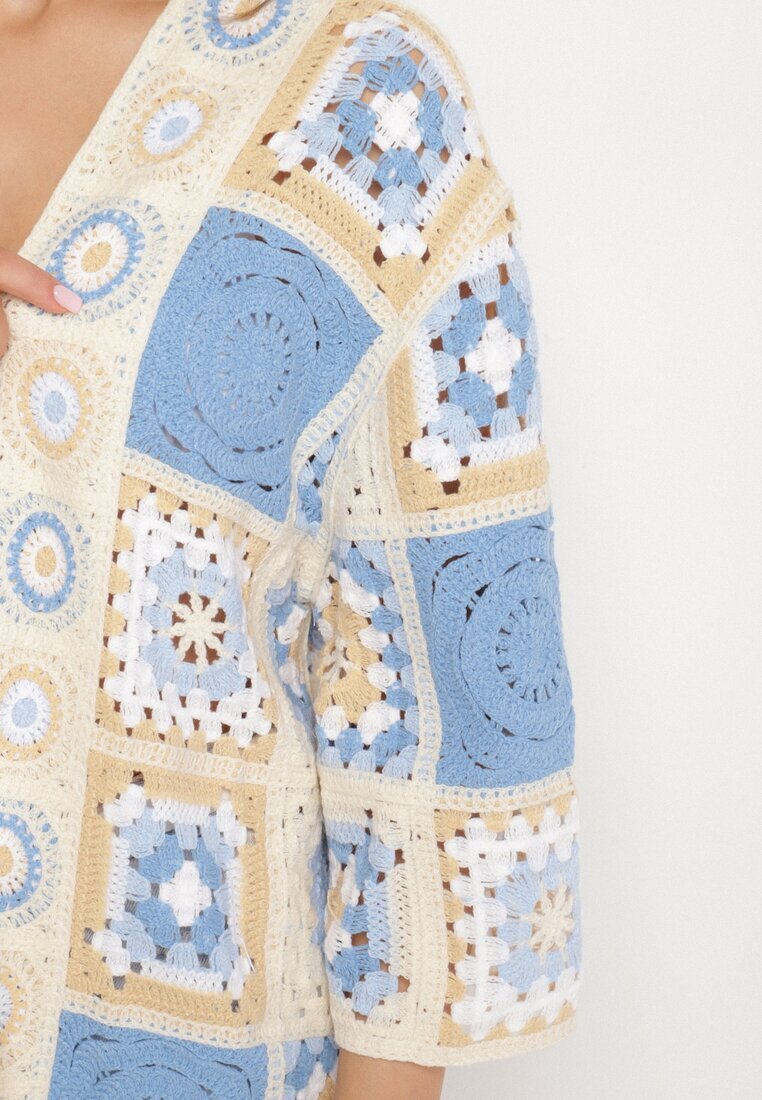 rosa Cardigan Albastru de Bumbac cu Model Ajurat Zivisse