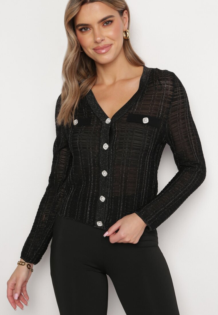 rosa Cardigan Negru încheiat cu nasturi cu fir metalic Stamana