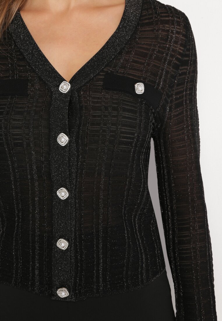 rosa Cardigan Negru încheiat cu nasturi cu fir metalic Stamana