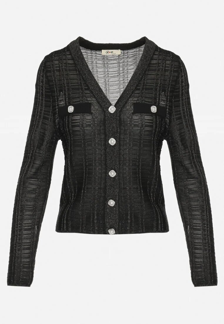rosa Cardigan Negru încheiat cu nasturi cu fir metalic Stamana