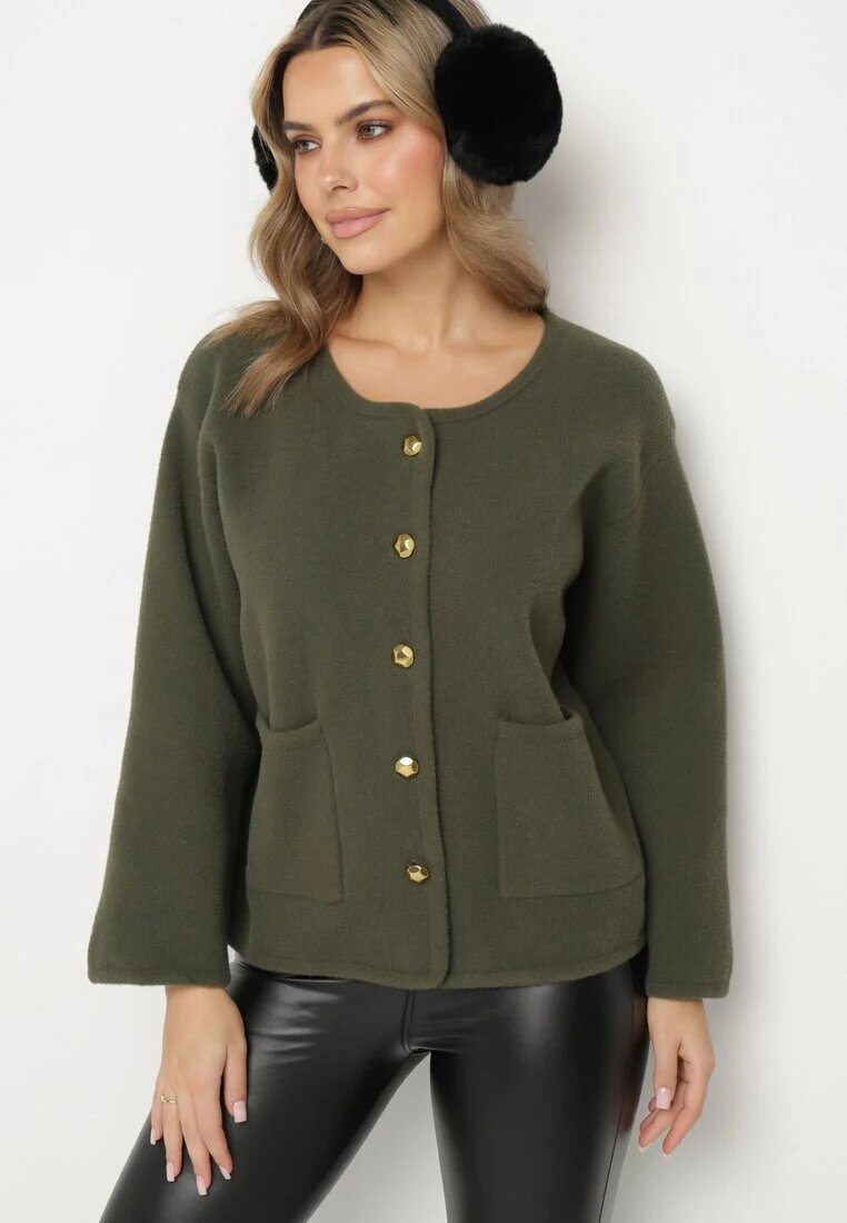 rosa Cardigan Verde cu Viscoză cu Nasturi Fannith