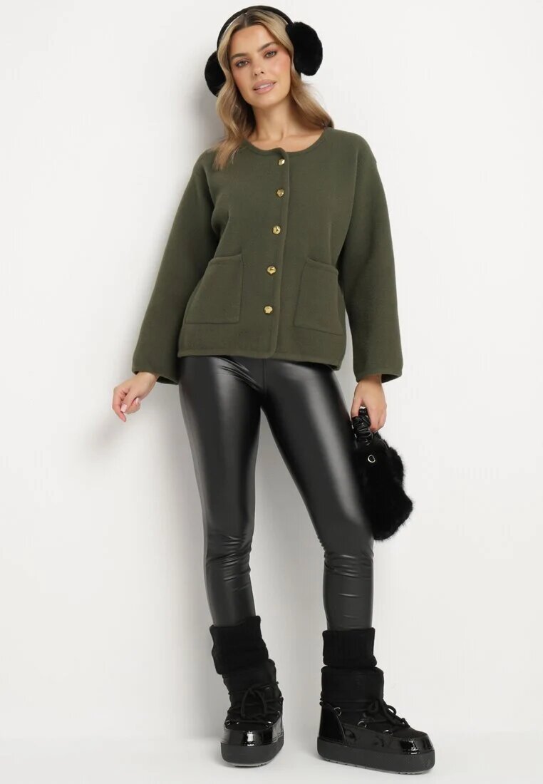 rosa Cardigan Verde cu Viscoză cu Nasturi Fannith