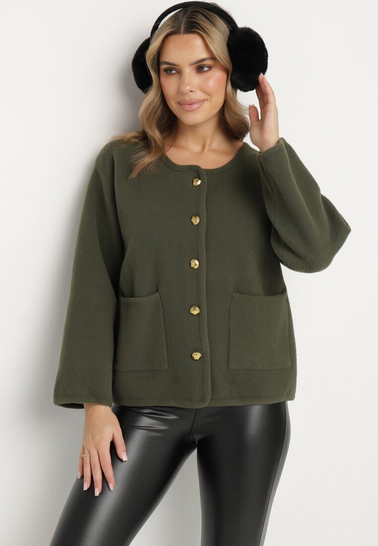 rosa Cardigan Verde cu Viscoză cu Nasturi Fannith