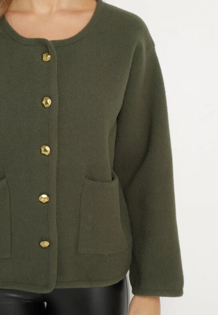 rosa Cardigan Verde cu Viscoză cu Nasturi Fannith