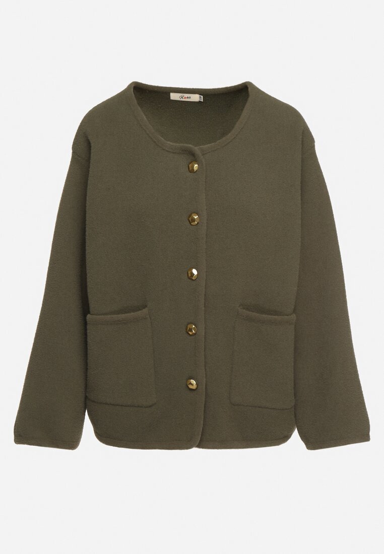 rosa Cardigan Verde cu Viscoză cu Nasturi Fannith