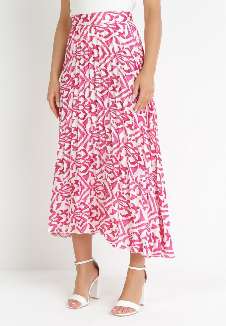 rosa Fustă Fucsia Plisată de satin Maxi Raimena