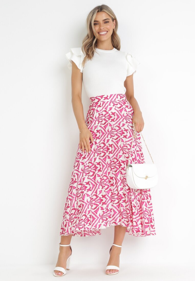 rosa Fustă Fucsia Plisată de satin Maxi Raimena