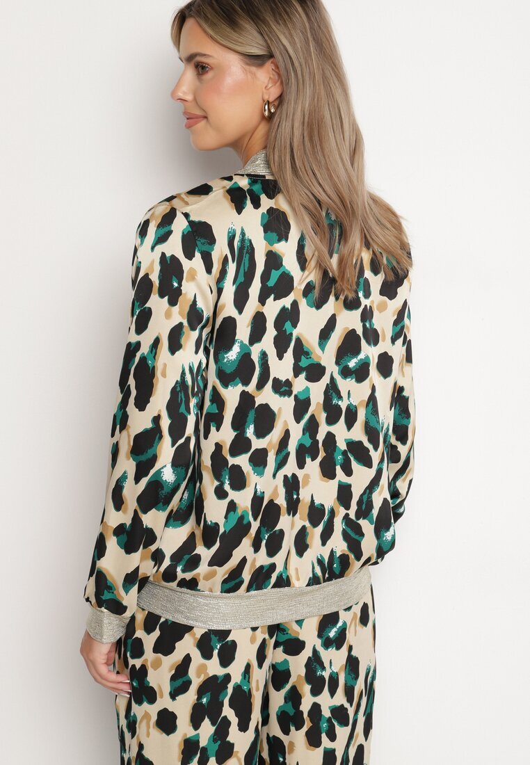 rosa Geacă Bomber Bej-Verde cu imprimeu leopard cu finisaje elastice Irira