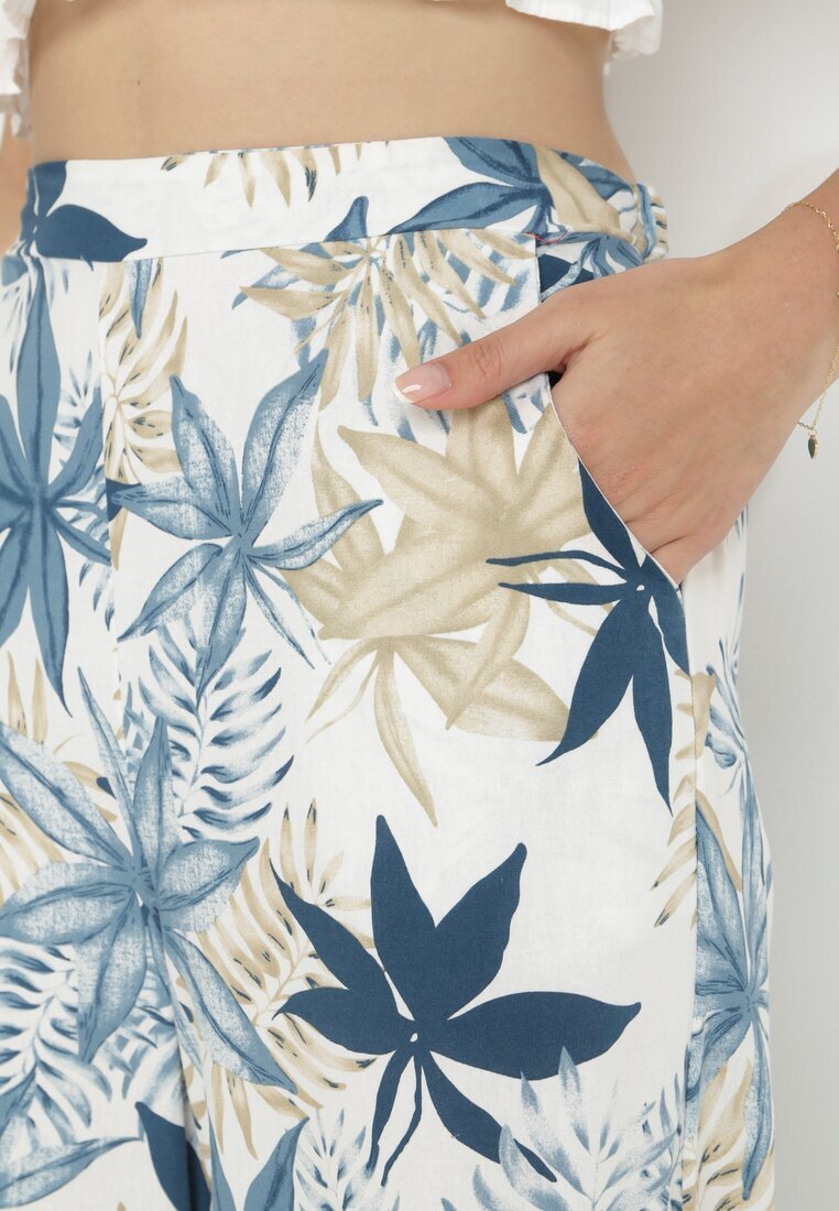 rosa Pantaloni Albaștri Largi cu Talie Înaltă și Elastic în Talie din Bumbac Eliphne