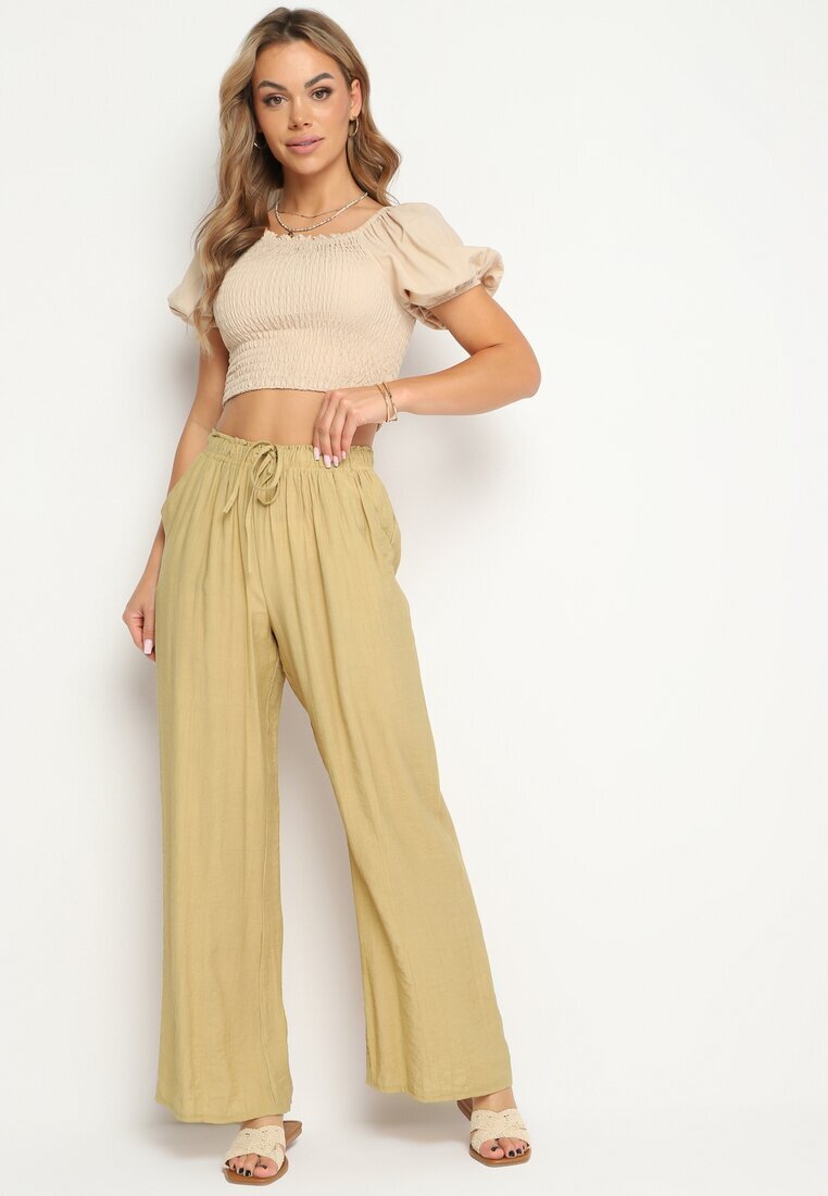 rosa Pantaloni Bej cu elastic în talie Angelona