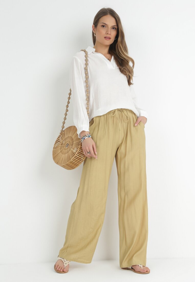 rosa Pantaloni Bej cu elastic în talie Angelona