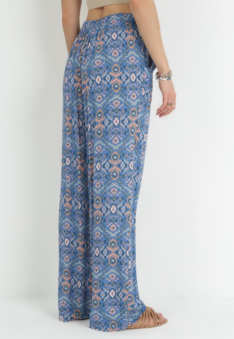 rosa Pantaloni Bleumarin imprimați cu elastic în talie și talie înaltă din bumbac Marron