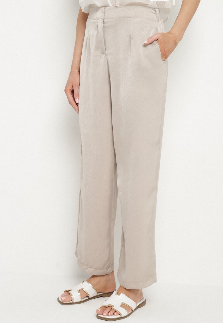 rosa Pantaloni Elegante Bej cu croială dreaptă cu talie înaltă Jenanora