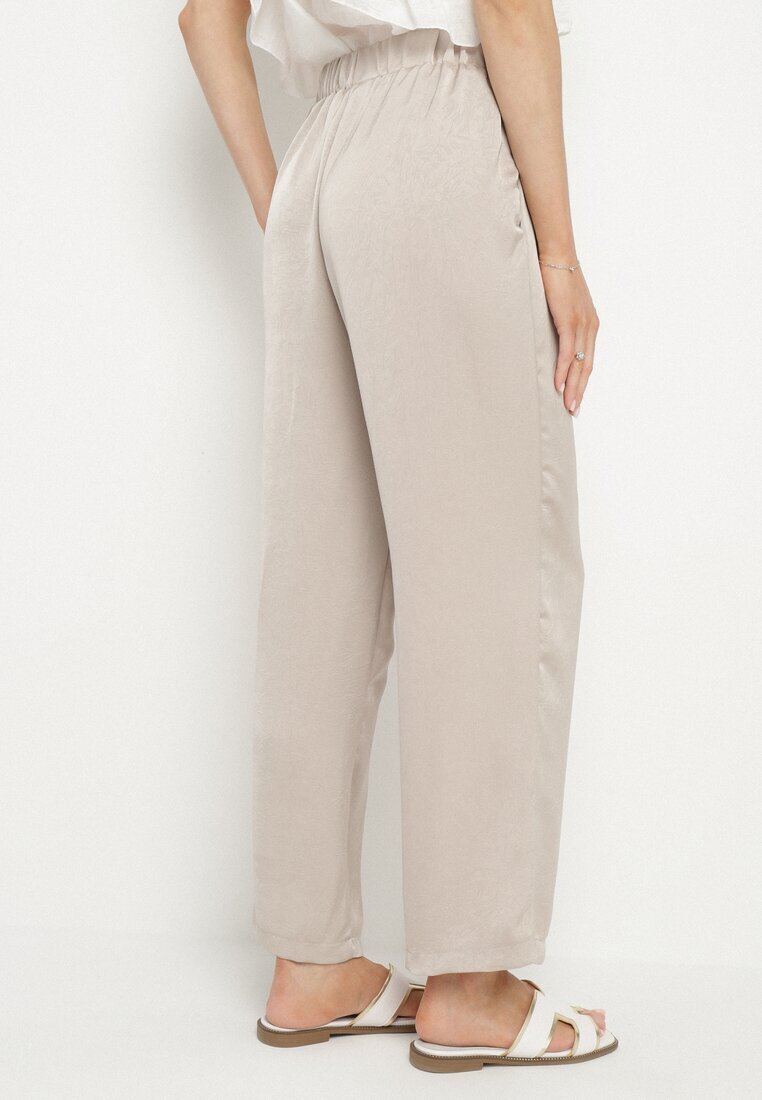 rosa Pantaloni Elegante Bej cu croială dreaptă cu talie înaltă Jenanora