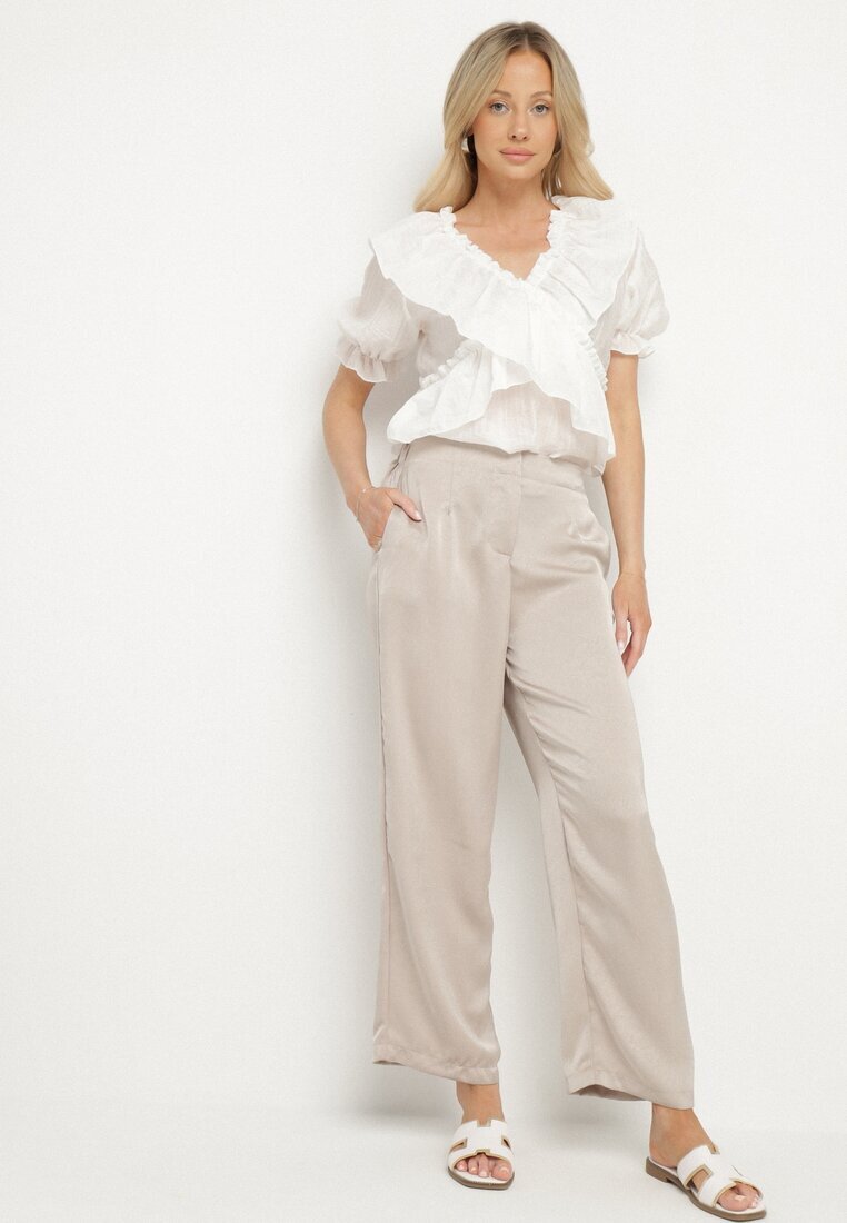 rosa Pantaloni Elegante Bej cu croială dreaptă cu talie înaltă Jenanora