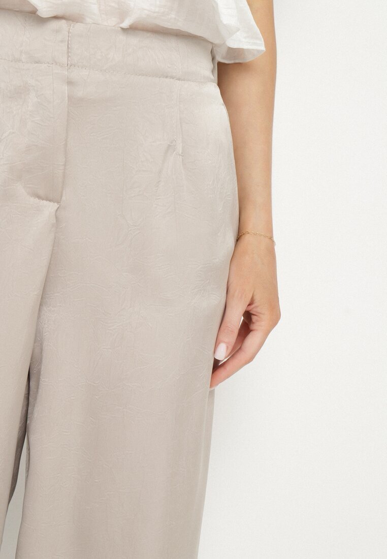 rosa Pantaloni Elegante Bej cu croială dreaptă cu talie înaltă Jenanora