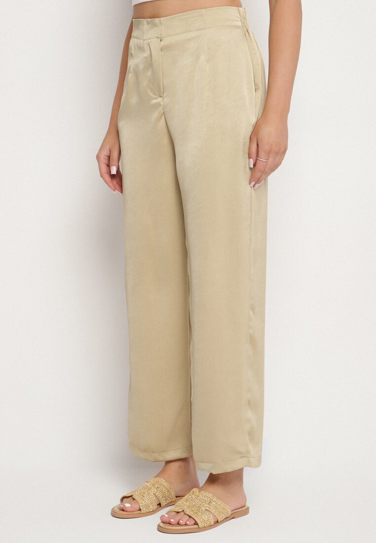 rosa Pantaloni Elegante Bej închis cu croială dreaptă și talie înaltă Jenanora