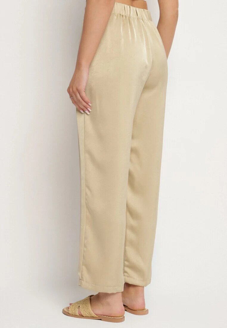 rosa Pantaloni Elegante Bej închis cu croială dreaptă și talie înaltă Jenanora