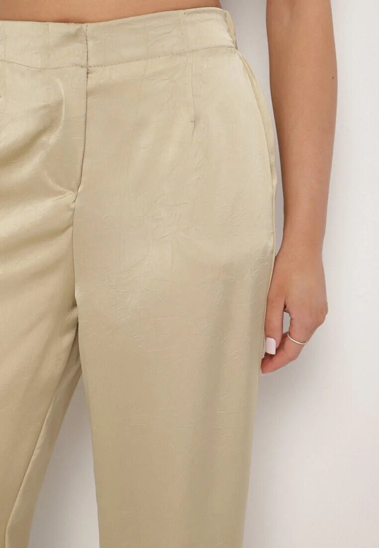 rosa Pantaloni Elegante Bej închis cu croială dreaptă și talie înaltă Jenanora