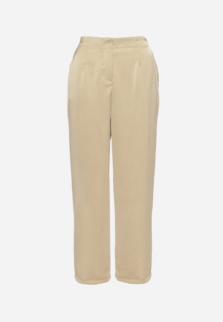 rosa Pantaloni Elegante Bej închis cu croială dreaptă și talie înaltă Jenanora