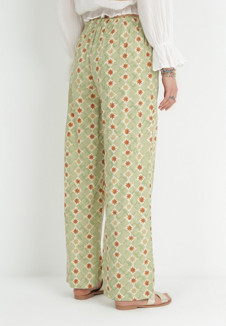 rosa Pantaloni Largi de bumbac verde deschis cu Imprimeu Fantezie Miia