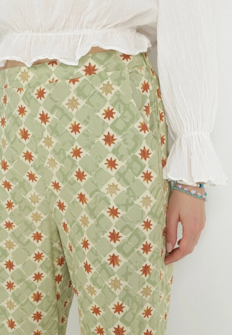 rosa Pantaloni Largi de bumbac verde deschis cu Imprimeu Fantezie Miia
